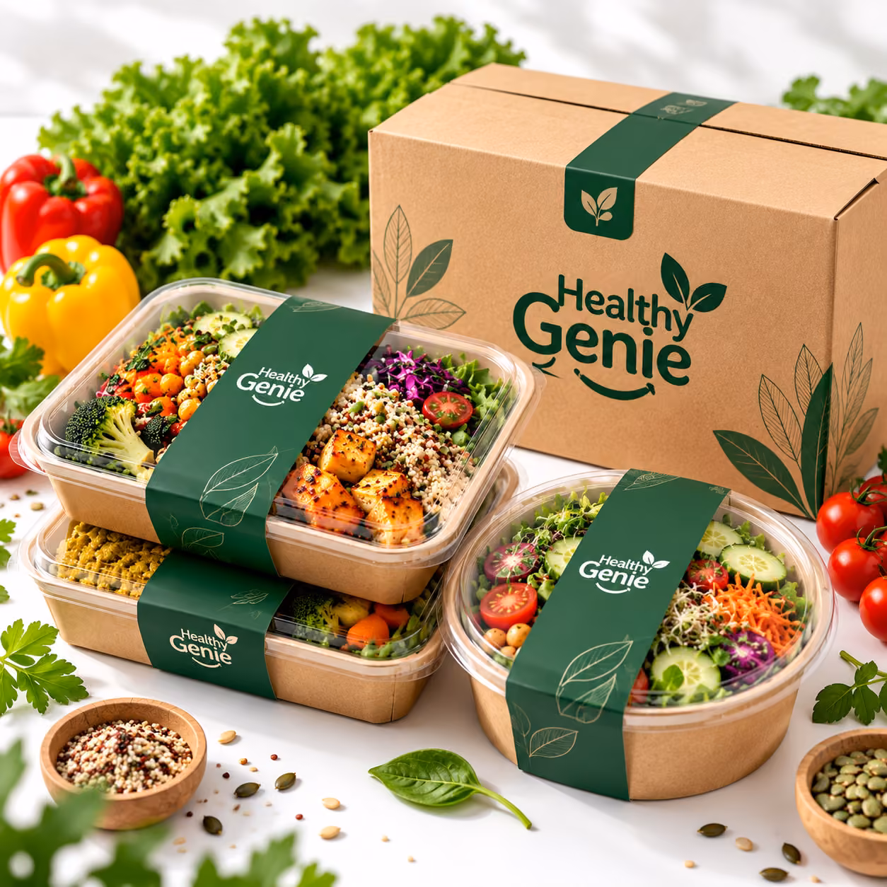Prepared meals portioned into bowls