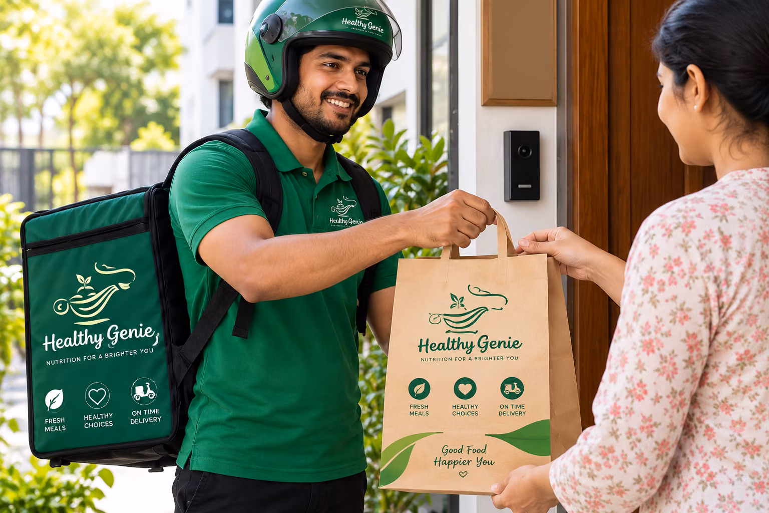 Delivery rider carrying a food box in India