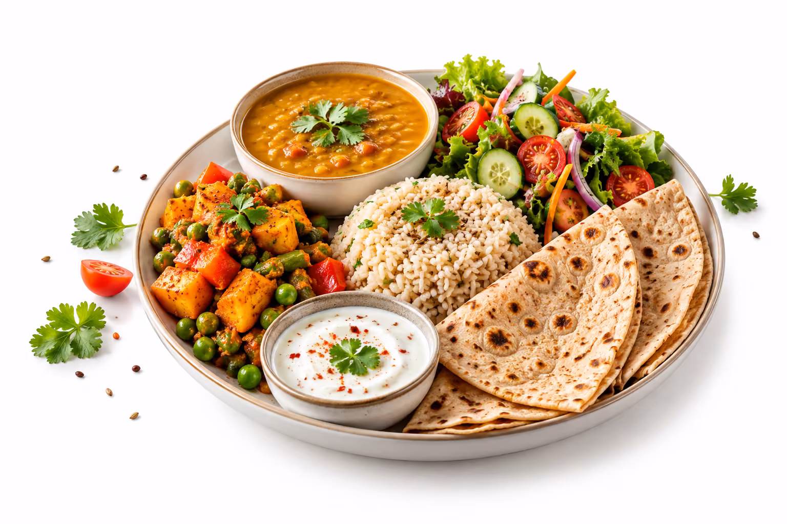 Colourful salad bowl with grilled chicken, chickpeas and fresh vegetables