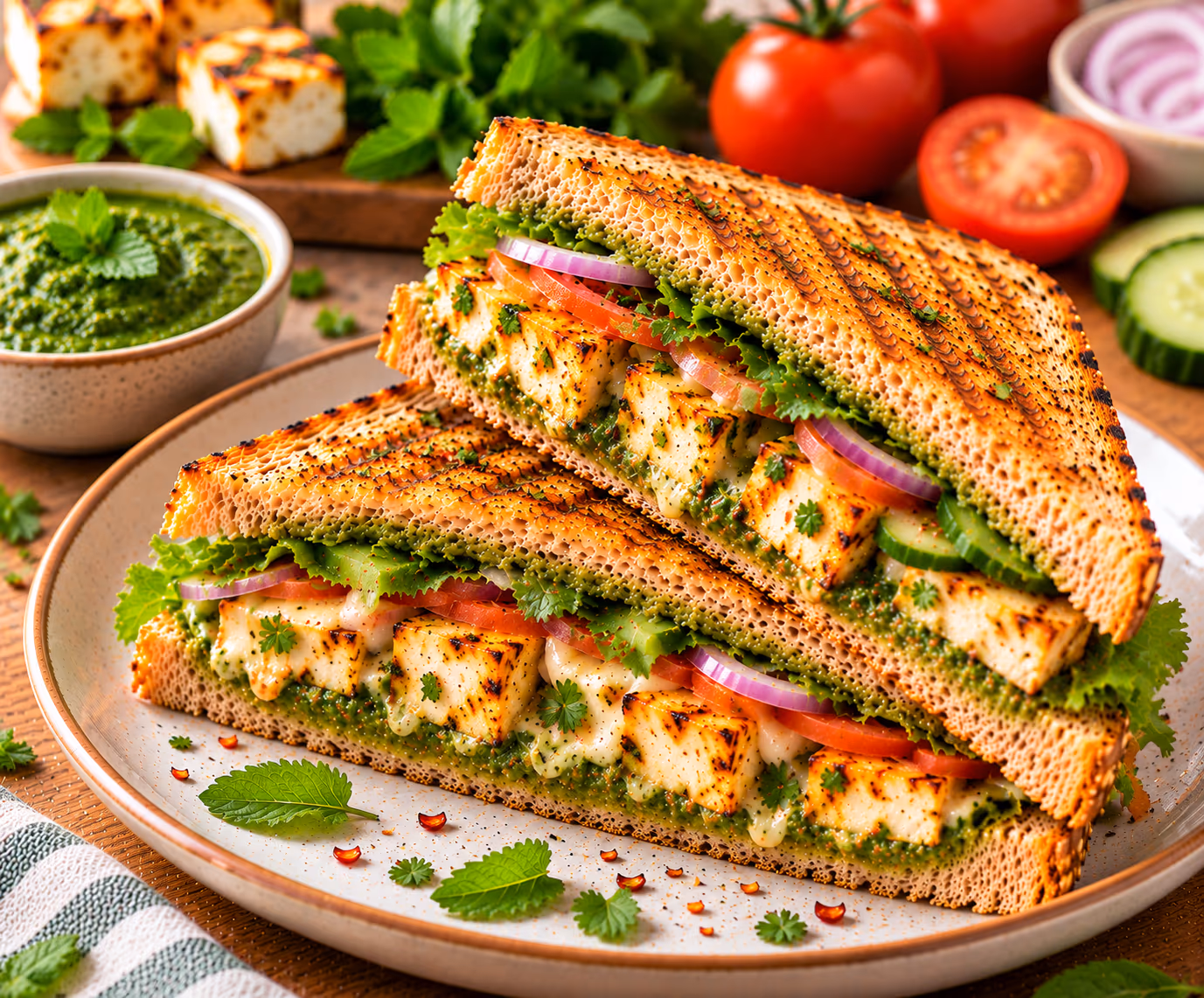 Grilled Paneer Mint Sandwich