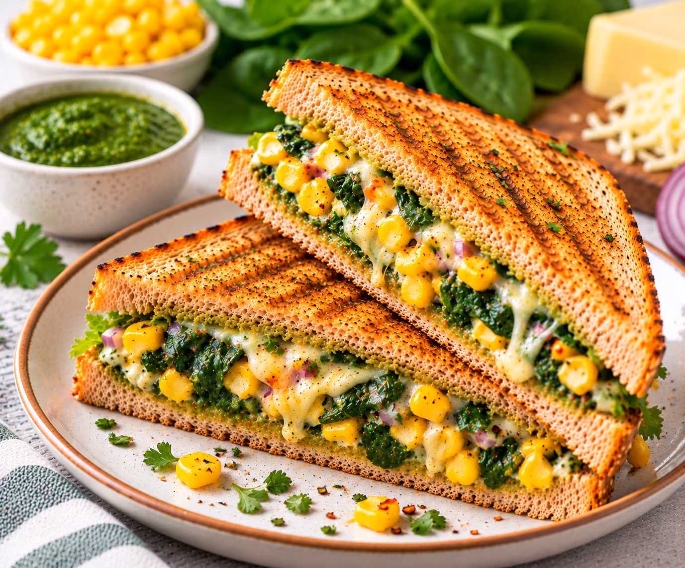 Corn And Spinach Sandwich